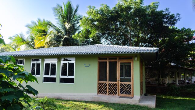 Aerial view of Lago Bay vacation homes and private beachfront near Santa Catalina, Panama