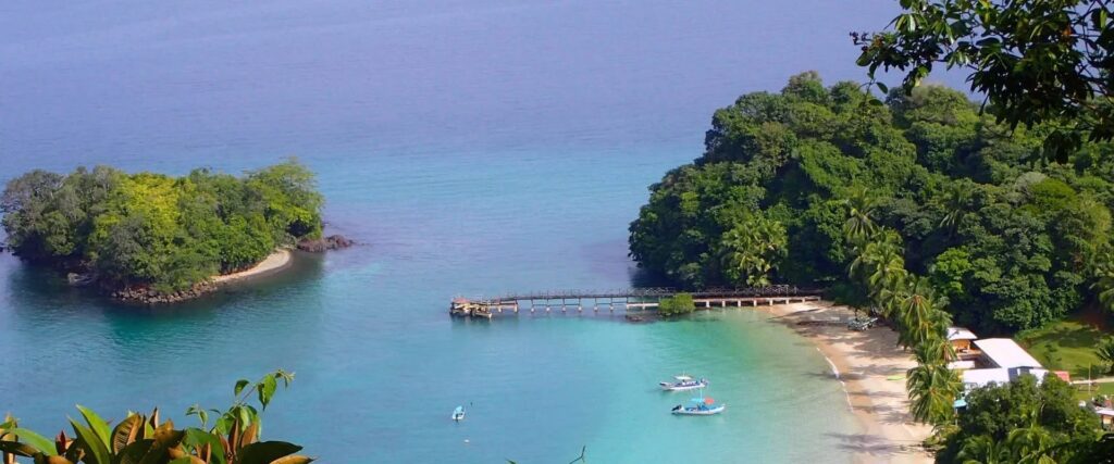 View from boat looking back at Coiba coastline
