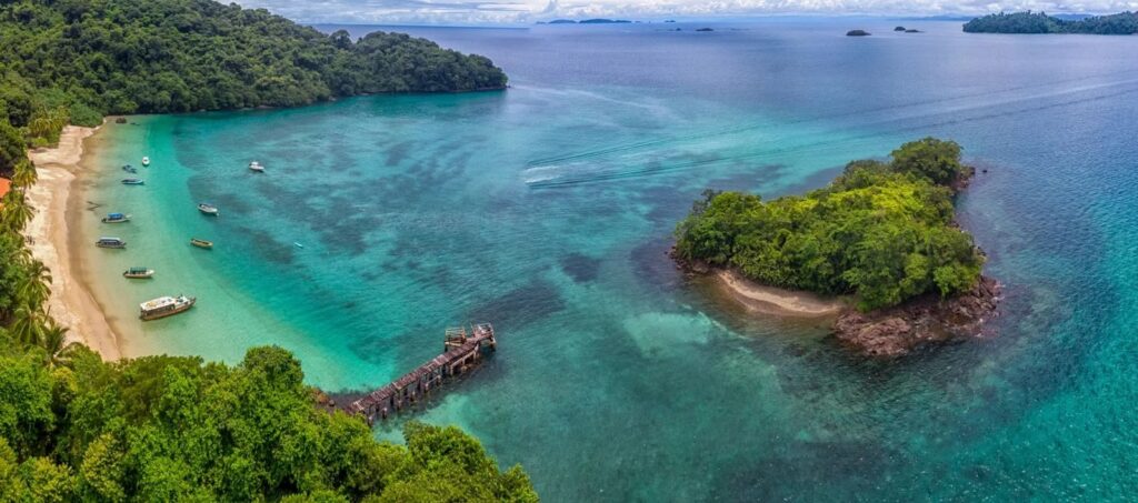Dive boat cruising toward Coiba National Park sites