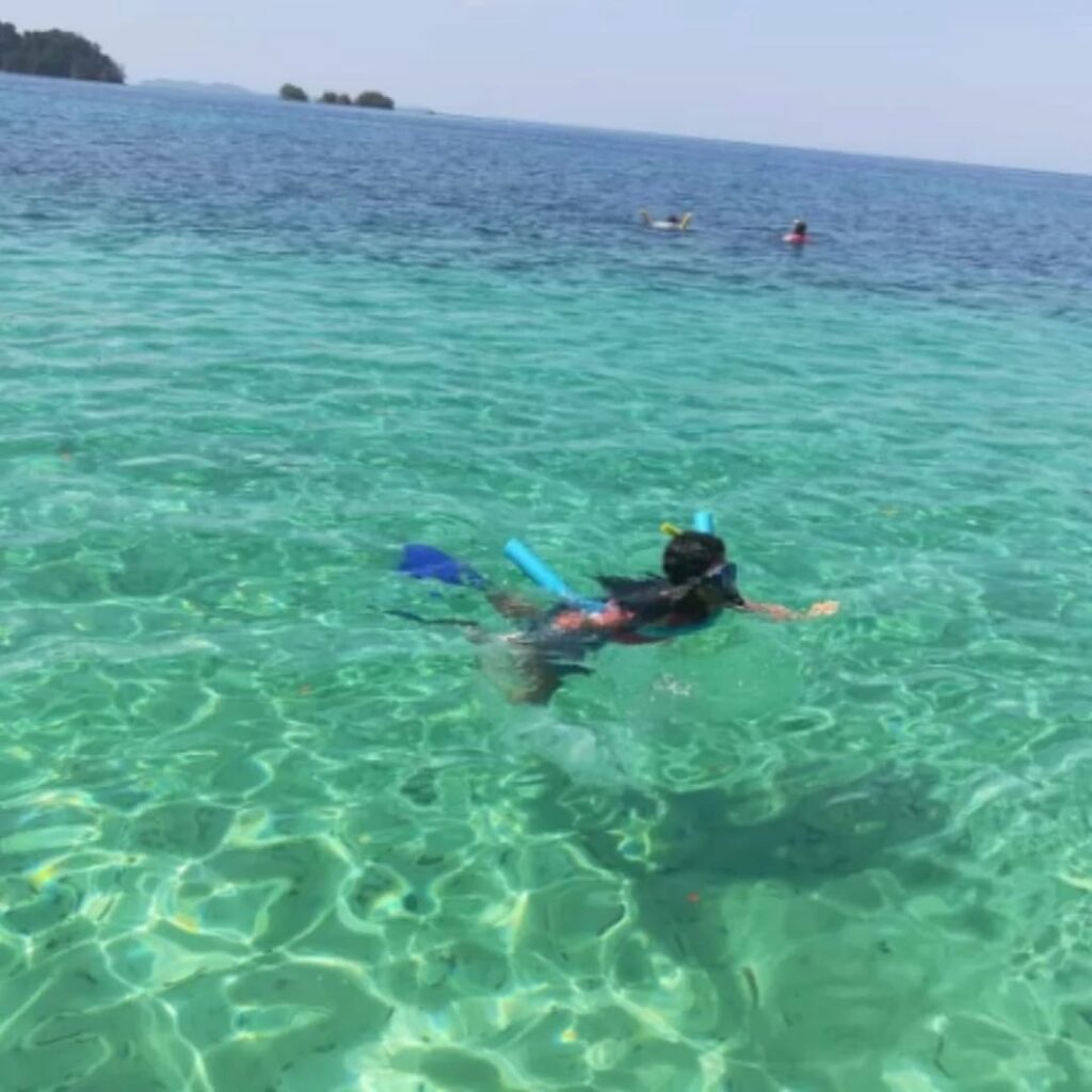 Scuba diver swimming above reef in Coiba Island Panama