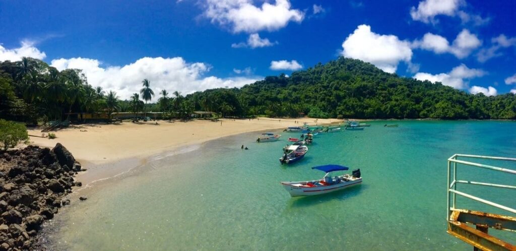 Scuba diver exploring reef slope in Coiba National Park